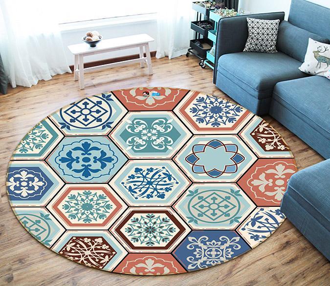 3D Hexagonal Pattern 283 Round Non Slip Rug Mat Mat AJ Creativity Home 