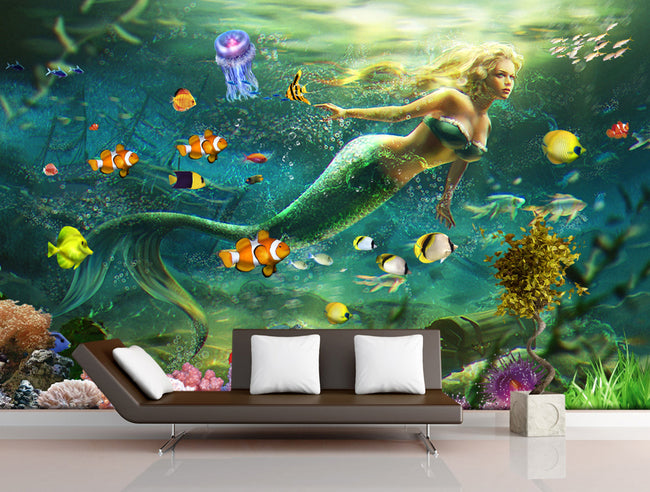 3D Green Mermaid WG369 Wall Murals