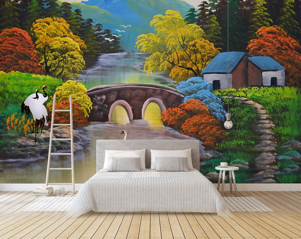 3D Lake Bridge WG110 Wall Murals