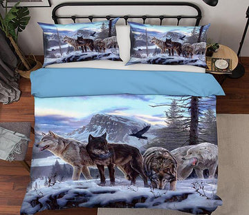 3D Wolf Mountain 083 Bed Pillowcases Quilt Wallpaper AJ Wallpaper 