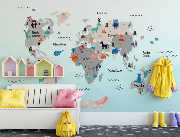 3D Animal World Map WG765 Wall Murals