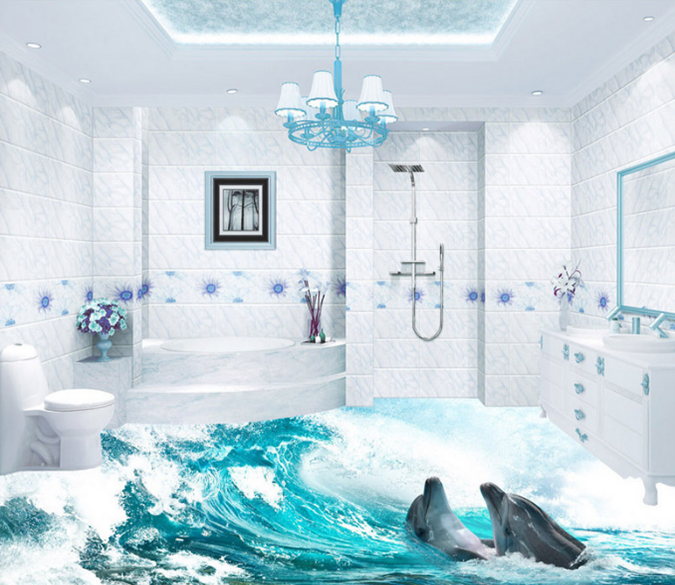 3D Surf Dolphins 098 Floor Mural Wallpaper AJ Wallpaper 2 