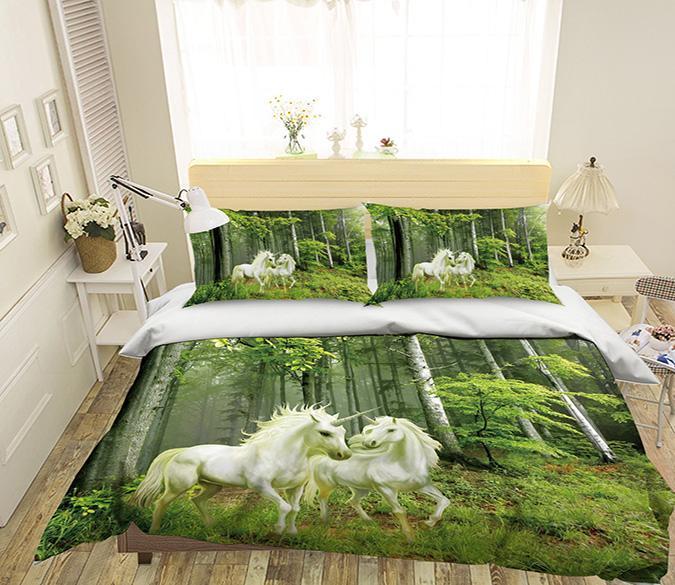 3D Unicorn Forest 070 Bed Pillowcases Quilt Wallpaper AJ Wallpaper 