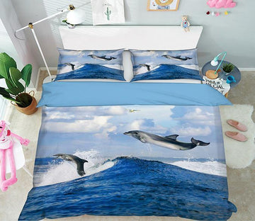 3D Flying Dolphins 008 Bed Pillowcases Quilt Wallpaper AJ Wallpaper 