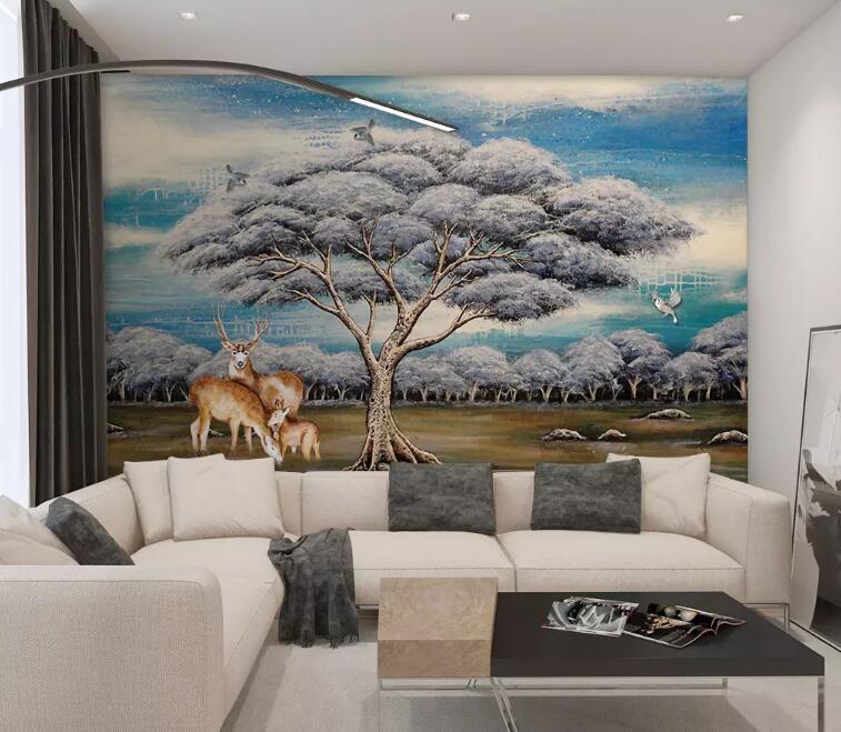 3D Ash Tree Deer WG886 Wall Murals