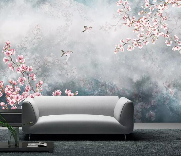 3D Fog Plum Bird WG856 Wall Murals