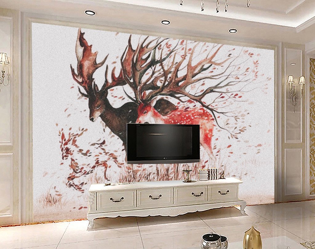 3D Plum Antlers 522 Wall Murals Wallpaper AJ Wallpaper 2 