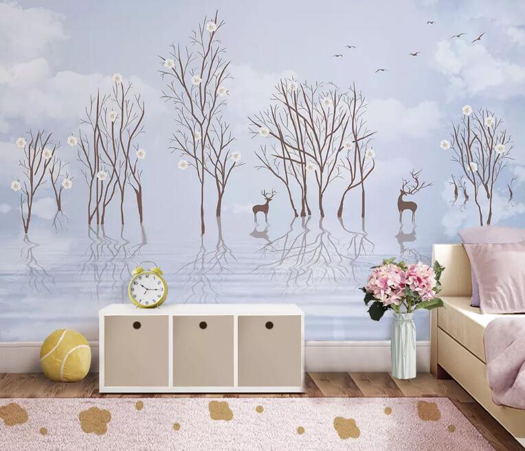 3D Lake Water Deer WG962 Wall Murals