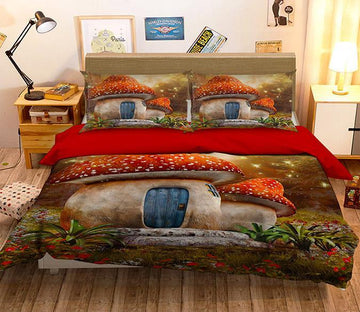 3D Mushroom House 028 Bed Pillowcases Quilt Wallpaper AJ Wallpaper 