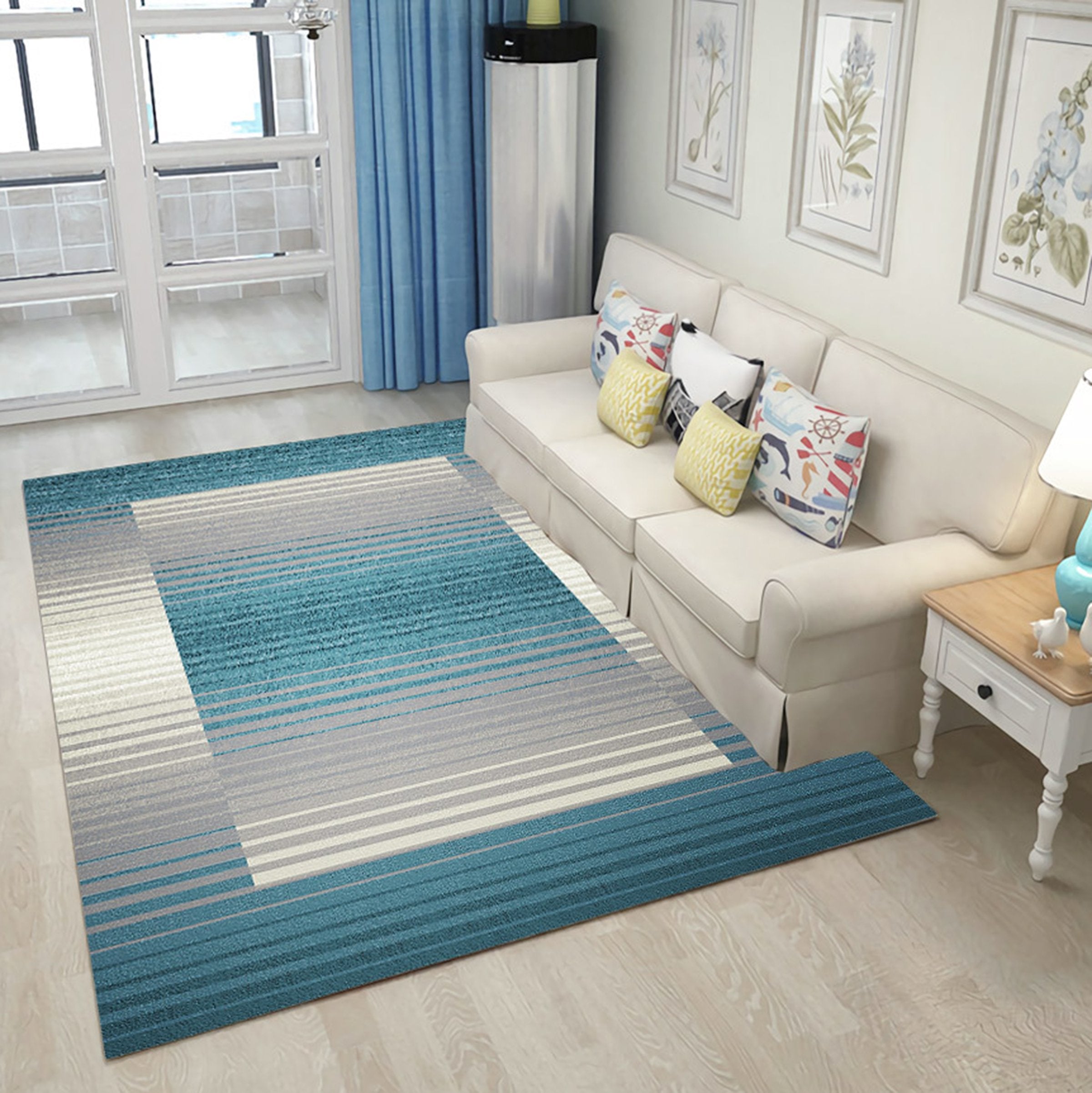 3D Blue Stripes WG189 Non Slip Rug Mat Mat AJ Creativity Home 