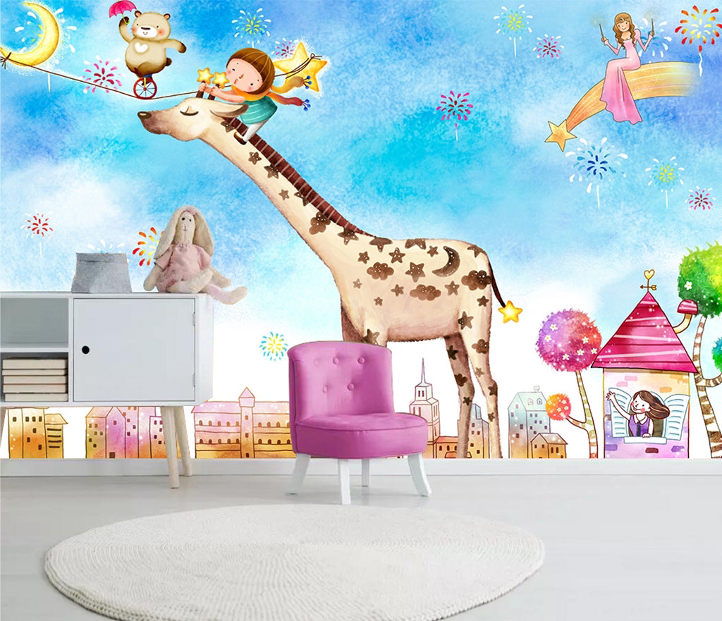 3D Moon Giraffe WG456 Wall Murals