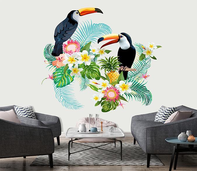 3D Toucan Pineapple 051 Wall Stickers Wallpaper AJ Wallpaper 