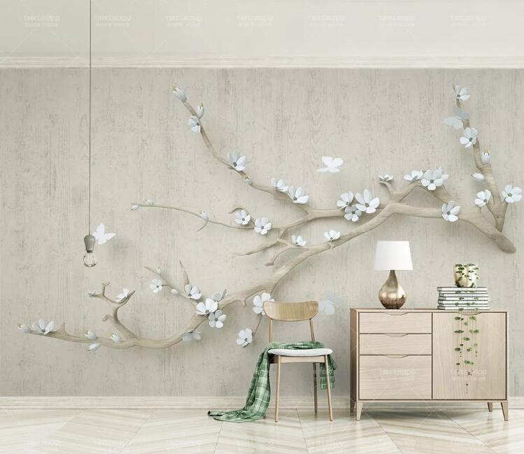 3D White Plum WC197 Wall Murals