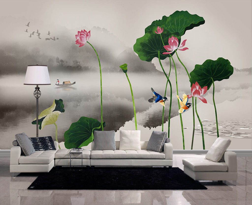 3D Lotus Pond WG341 Wall Murals