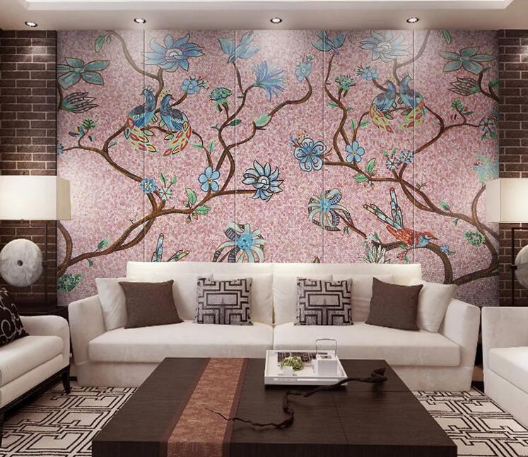 3D Blue Flowers WC140 Wall Murals