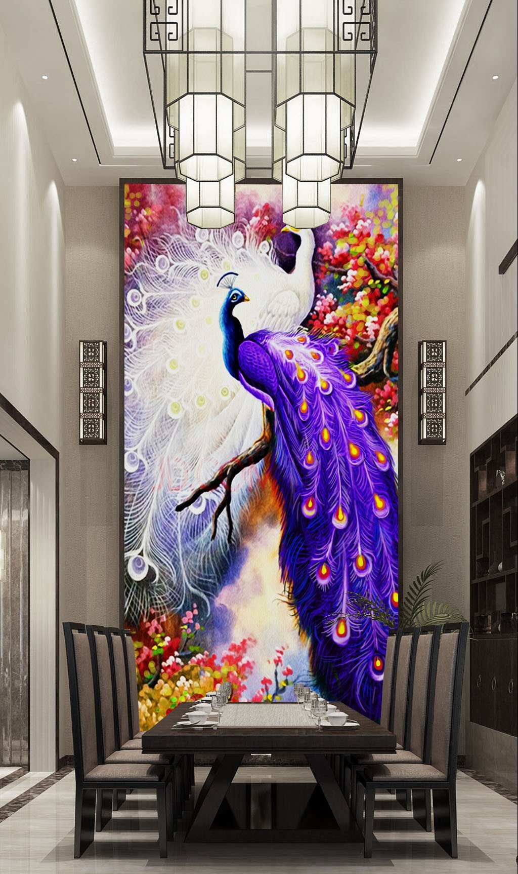 purple peacock wallpaper mural photo