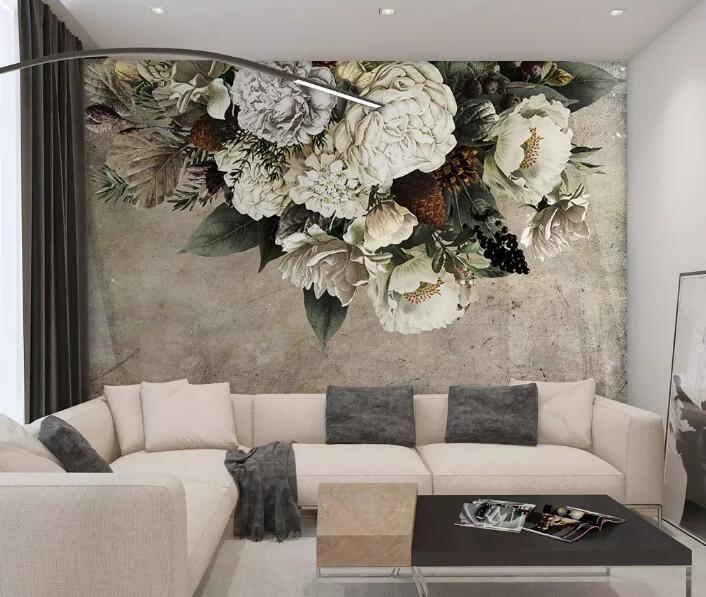 3D White Bouquet WG969 Wall Murals