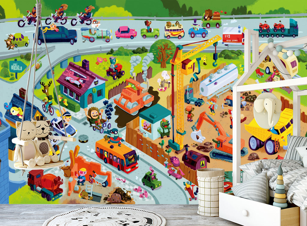 3D Cartoon Car WG468 Wall Murals