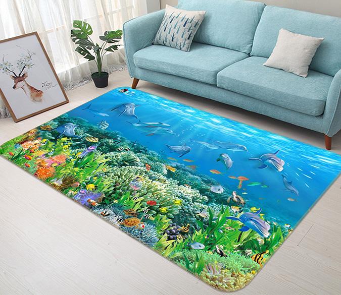 3D Coral Dolphins 585 Non Slip Rug Mat Mat AJ Creativity Home 