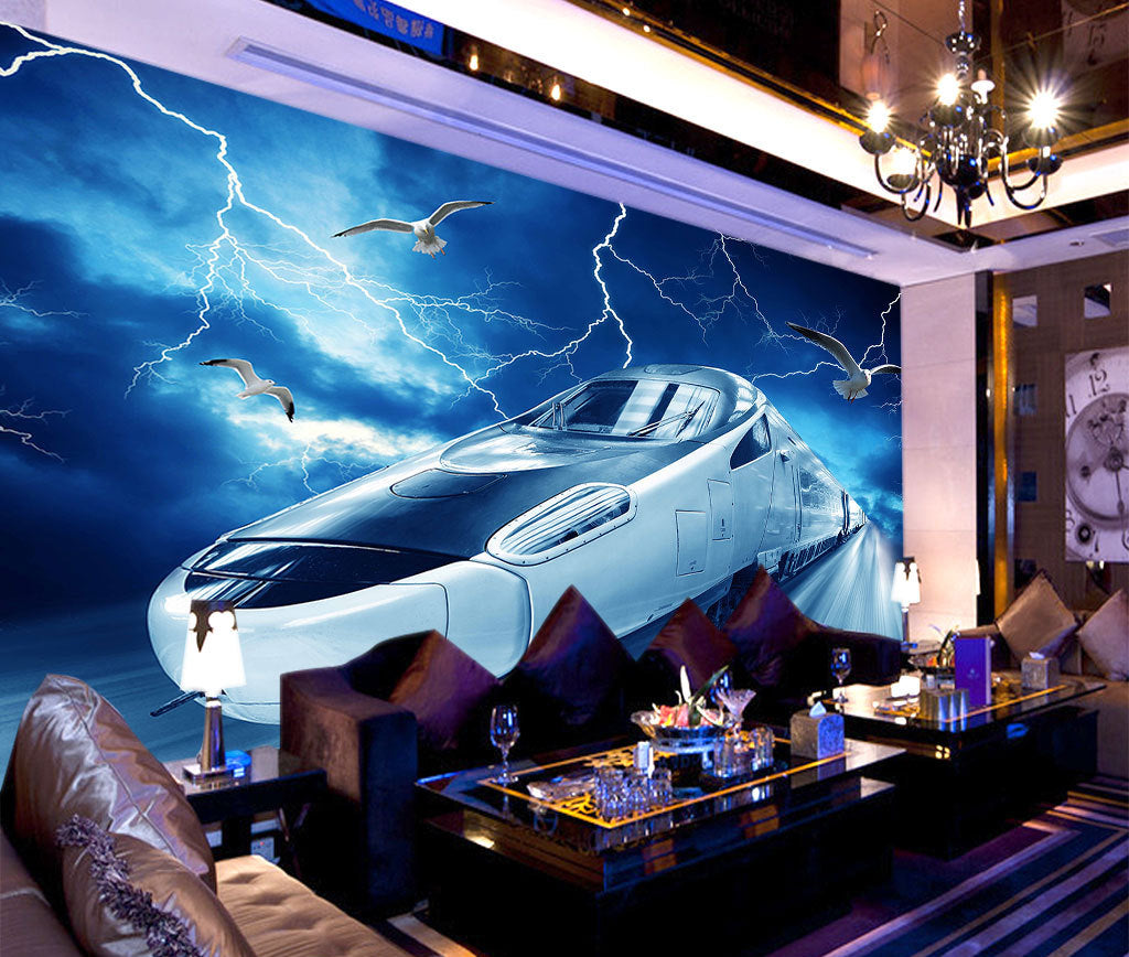 3D Lightning Ship WC085 Wall Murals