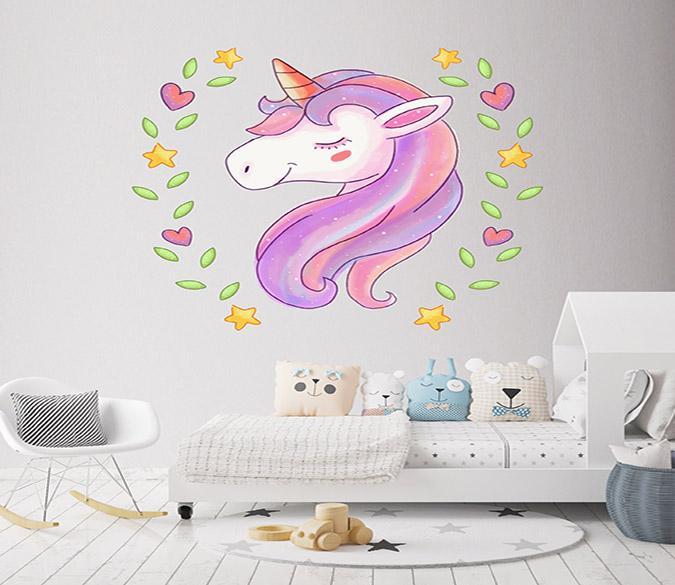 3D Pink Unicorn Head 145 Wall Stickers Wallpaper AJ Wallpaper 