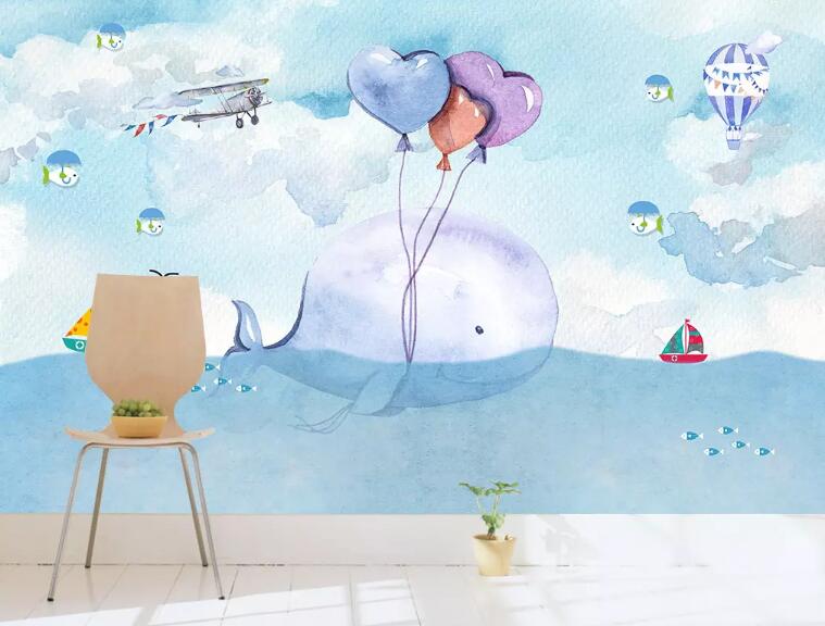 3D Whale Balloon WG33 Wall Murals Wallpaper AJ Wallpaper 2 