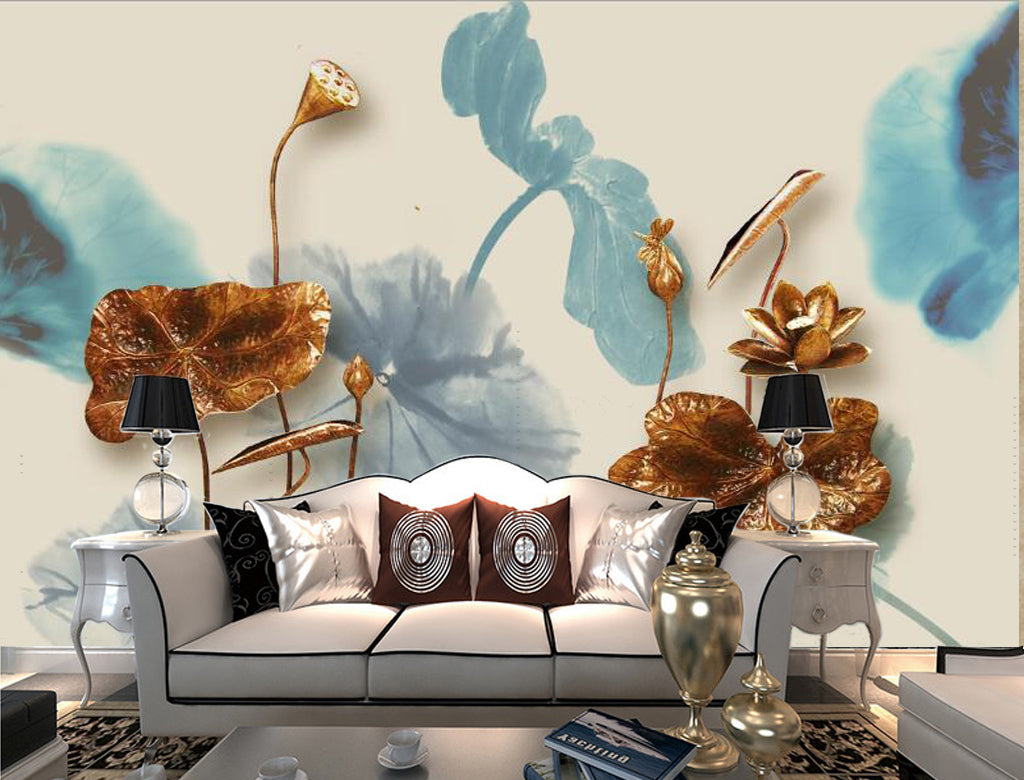 3D Golden Lotus WG087 Wall Murals