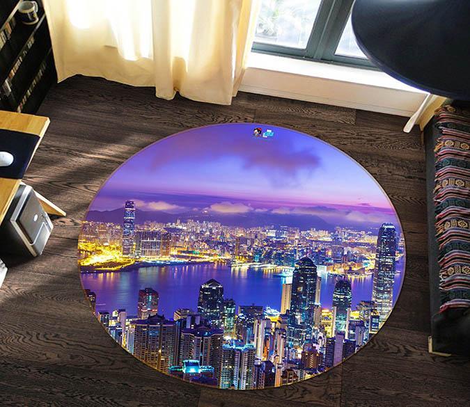 3D Night View City 093 Round Non Slip Rug Mat Mat AJ Creativity Home 