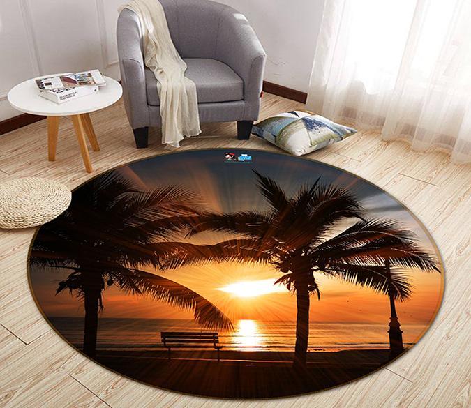 3D Dusk Coconut Tree 237 Round Non Slip Rug Mat Mat AJ Creativity Home 