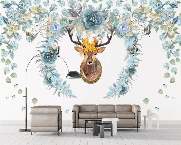 3D Elk Flowers WG19 Wall Murals Wallpaper AJ Wallpaper 2 