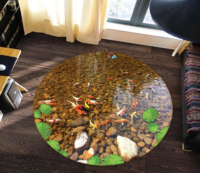 3D Lotus Leaf Fish 029 Round Non Slip Rug Mat Mat AJ Creativity Home 