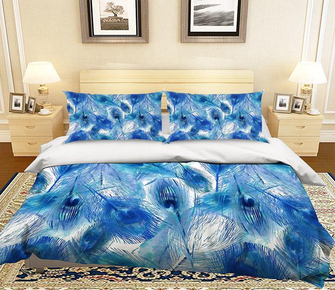 3D Blue Feather 042 Bed Pillowcases Quilt Wallpaper AJ Wallpaper 