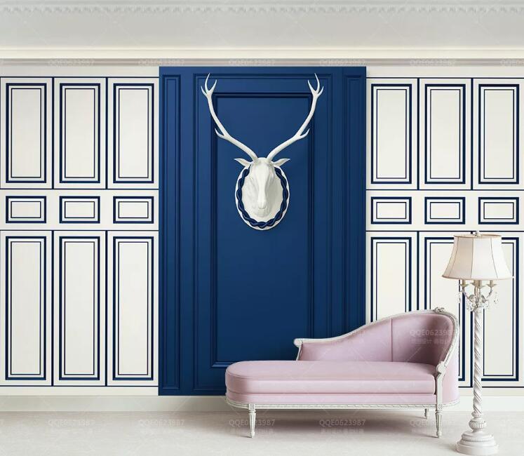 3D White Deer Head WC196 Wall Murals