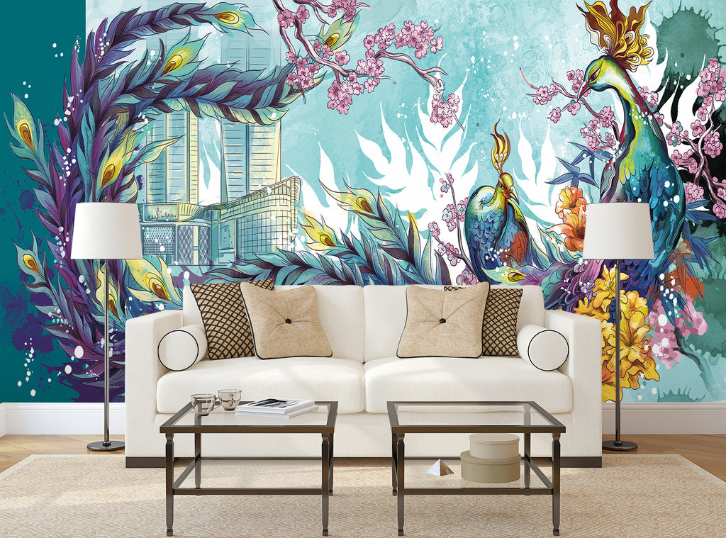 3D Elegant Peacock WG211 Wall Murals