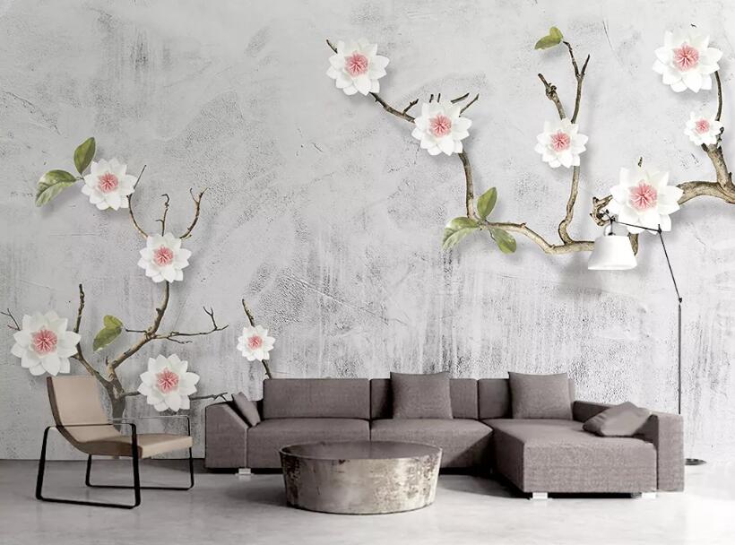 3D White Flowers WG04 Wall Murals Wallpaper AJ Wallpaper 2 