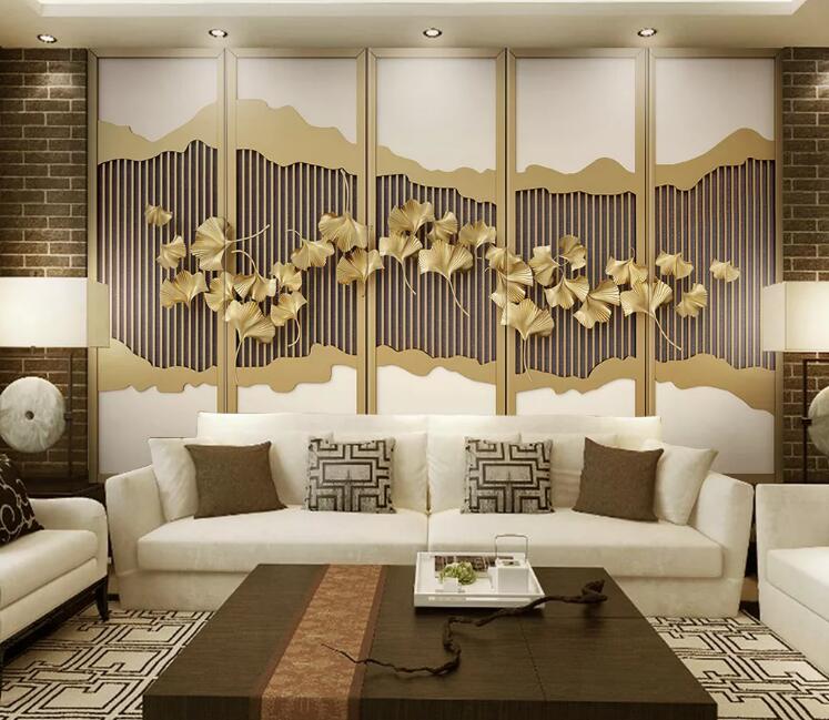 3D Golden Leaves WC146 Wall Murals