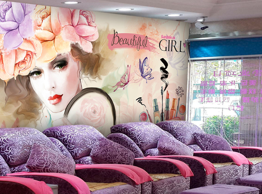 3D Pink Rose Woman WG031 Wall Murals