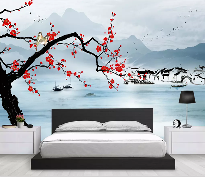 3D Plum Blossom Small Town 1530 Wallpaper AJ Wallpaper 2 