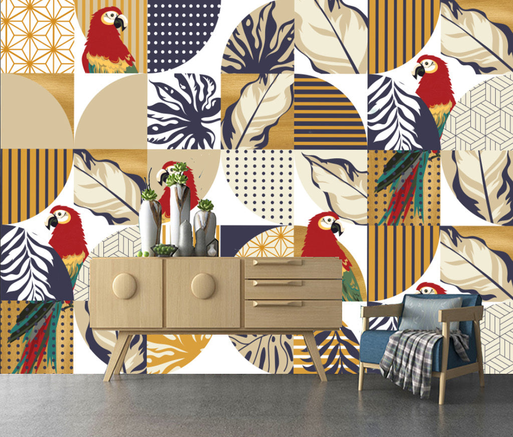 3D Parrot Leaves WG466 Wall Murals