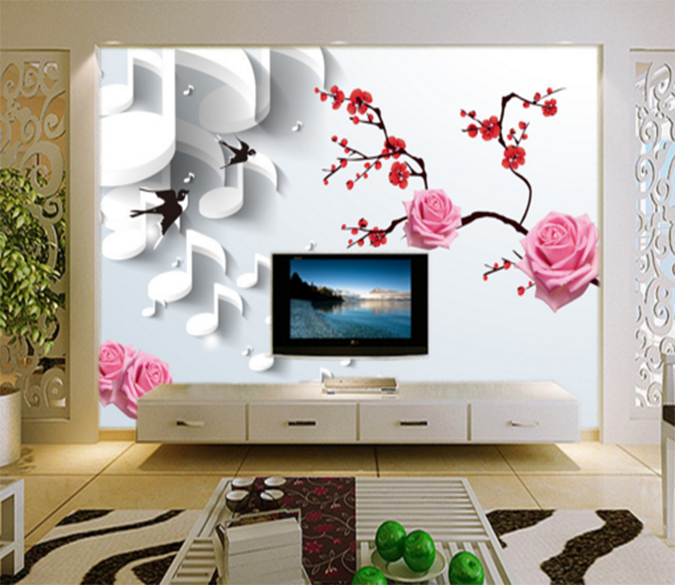 3D Musical Notes Rose 090 Wallpaper AJ Wallpaper 