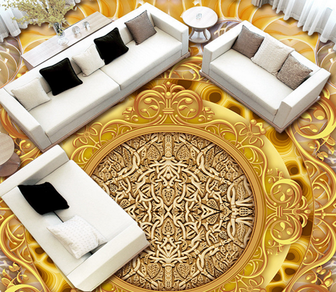 3D Golden Round 004 Floor Mural Wallpaper AJ Wallpaper 2 