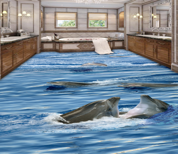 3D Happy Dolphins 082 Floor Mural Wallpaper AJ Wallpaper 2 