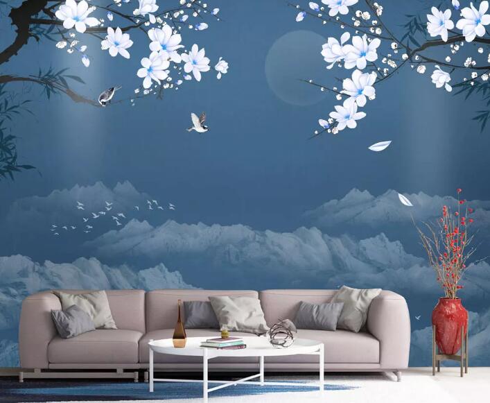 3D Moon Plum Bird WG1118 Wall Murals