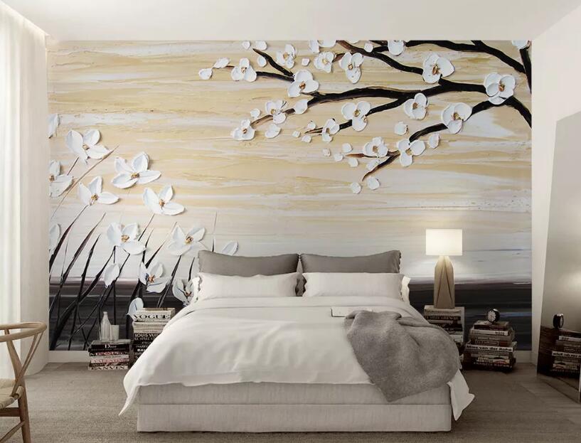 3D White Flowers 293 Wall Murals Wallpaper AJ Wallpaper 2 