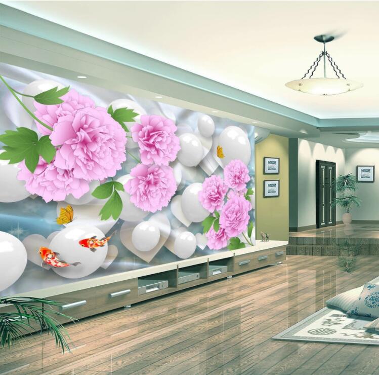 3D Peony Goldfish WC2176 Wall Murals