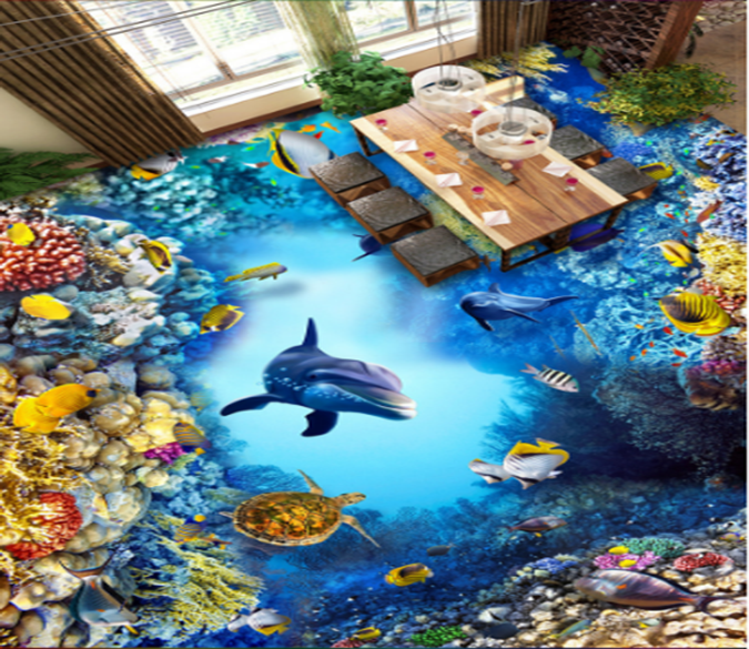 3D Dolphin Turtle 361 Floor Mural Wallpaper AJ Wallpaper 2 