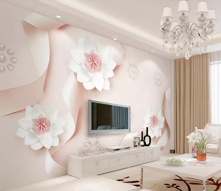 3D Bead White Flower WG619 Wall Murals