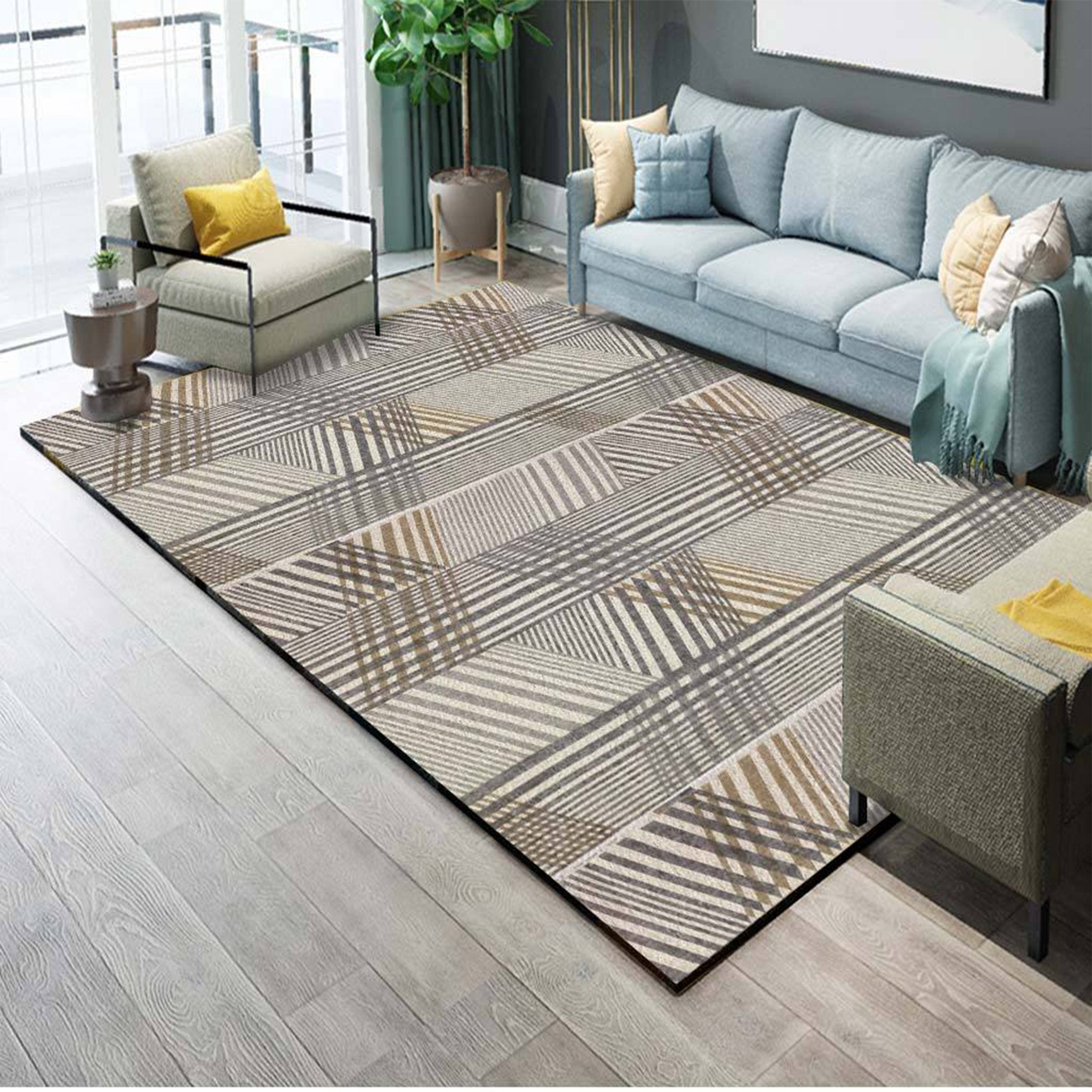 3D Gray Stripe WG160 Non Slip Rug Mat Mat AJ Creativity Home 