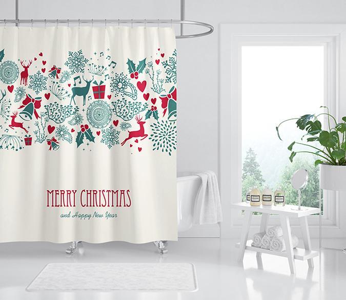 3D Deer Bell Gift 082 Shower Curtain 3D Shower Curtain AJ Creativity Home 