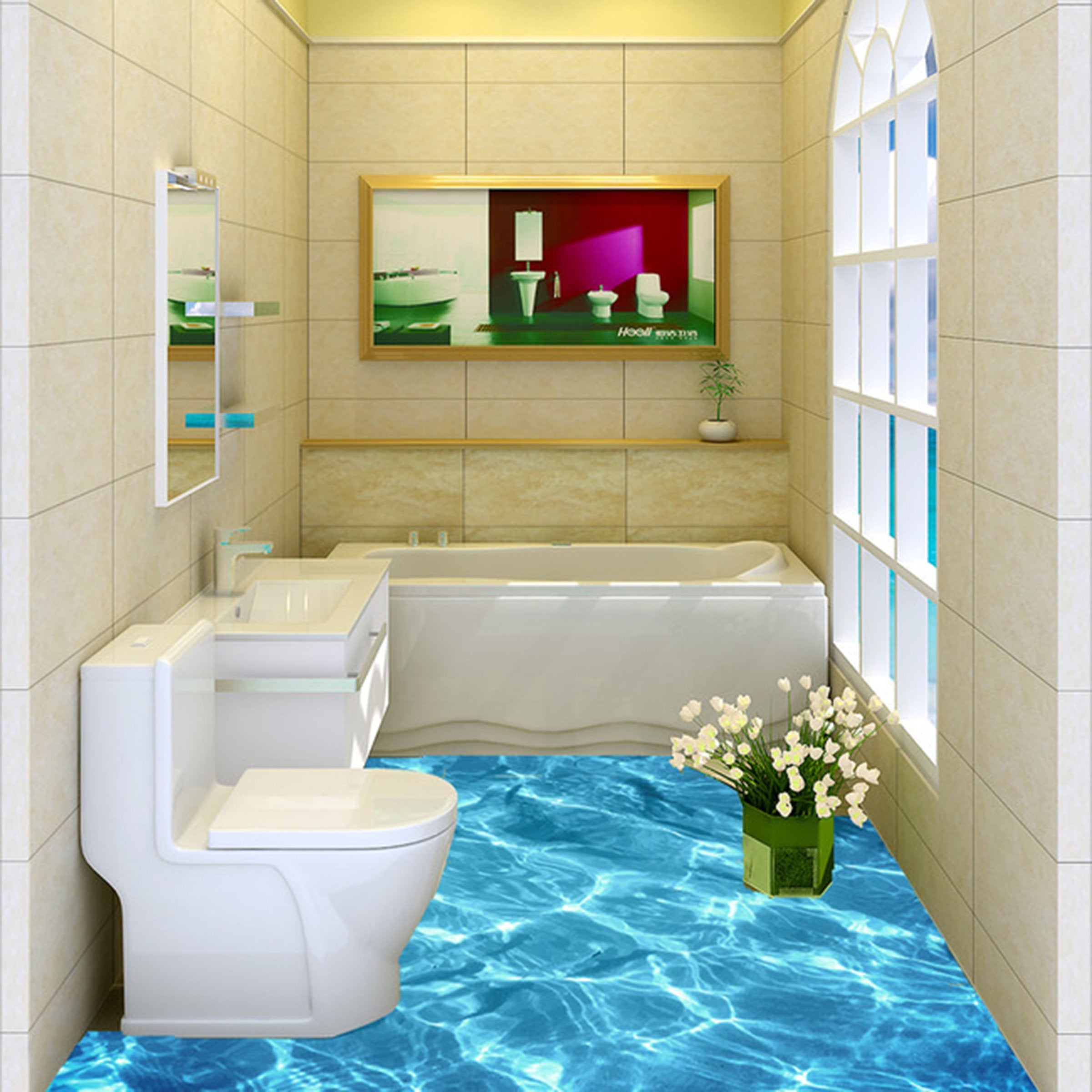 3D Blue Wave WG009 Floor Mural Wallpaper AJ Wallpaper 2 